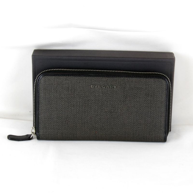 Bvlgari Weekend Round Zip Wallet Leather Black