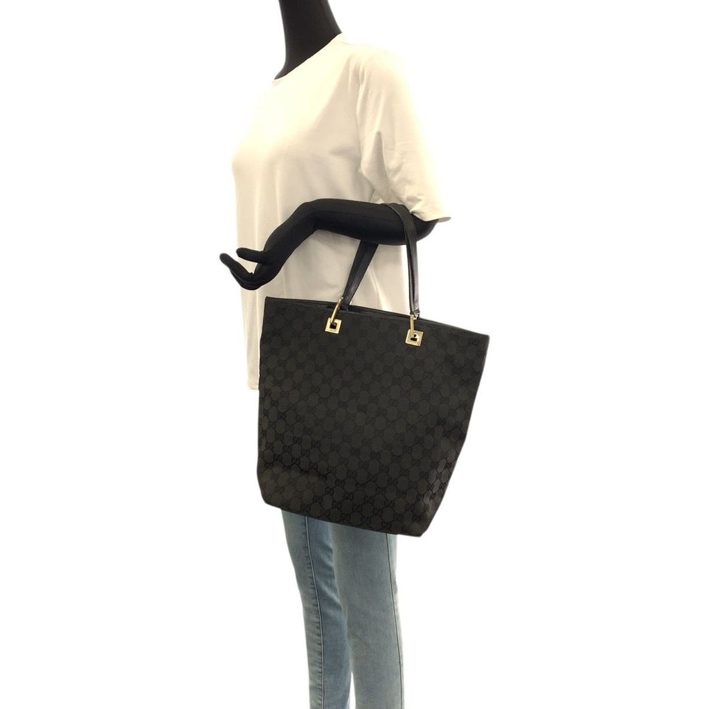 Gucci Black Gold GG Canvas Leather 002 Tote — view 7