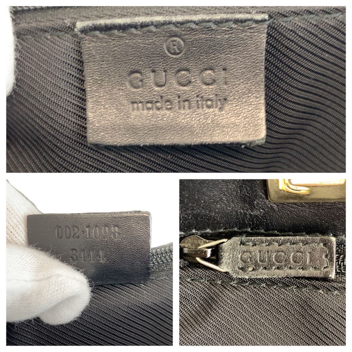 Gucci Black Gold GG Canvas Leather 002 Tote — view 5