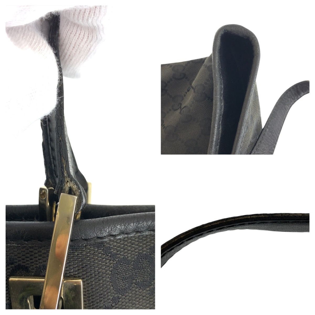Gucci Black Gold GG Canvas Leather 002 Tote — view 6