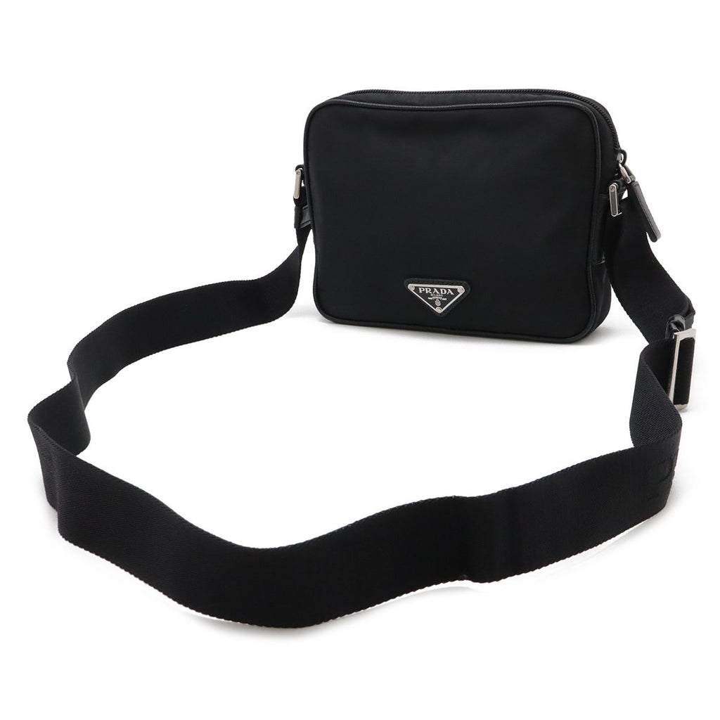 Prada Tessuto Saffian Triangle Logo Shoulder Bag Crossbody Nylon Leather Nero — view 2