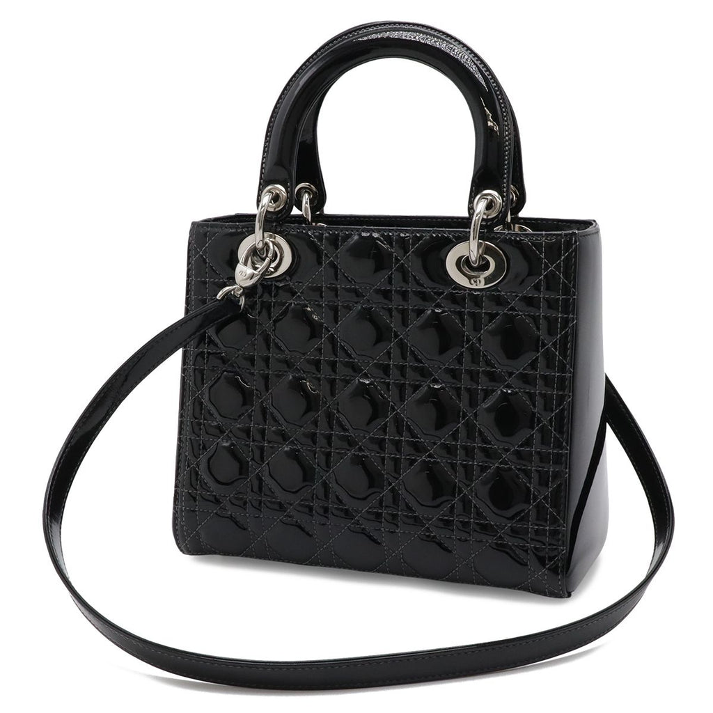 Dior Cannage Tote 2-Way Shoulder Bag Patent Leather Black Pink Gray — view 2