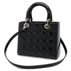 Dior Cannage Tote 2-Way Shoulder Bag Patent Leather Black Pink Gray — view 2