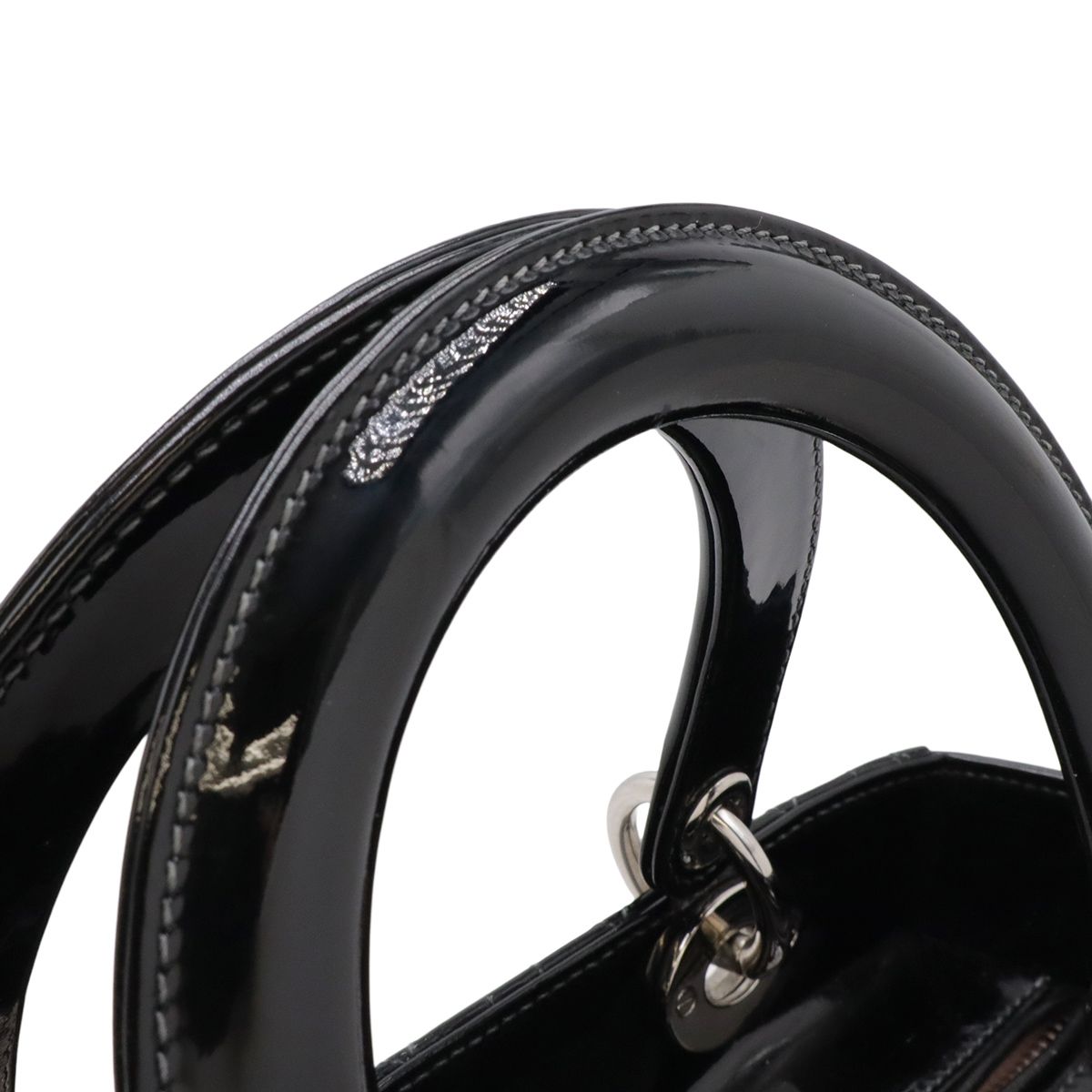 Dior Cannage Tote 2-Way Shoulder Bag Patent Leather Black Pink Gray — view 6