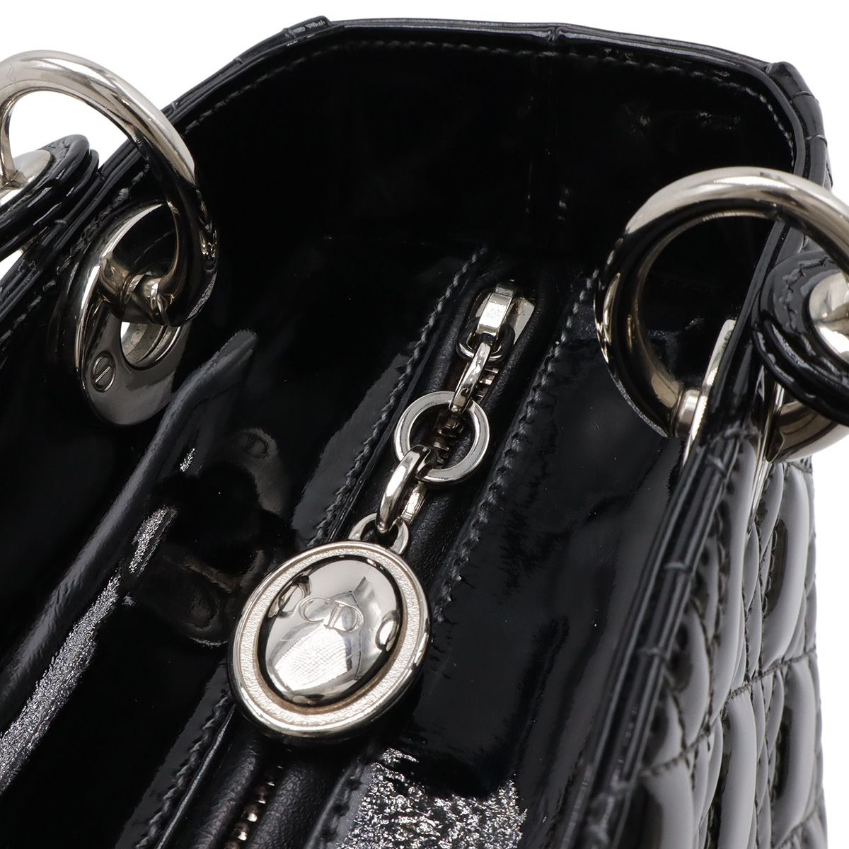 Dior Cannage Tote 2-Way Shoulder Bag Patent Leather Black Pink Gray — view 5