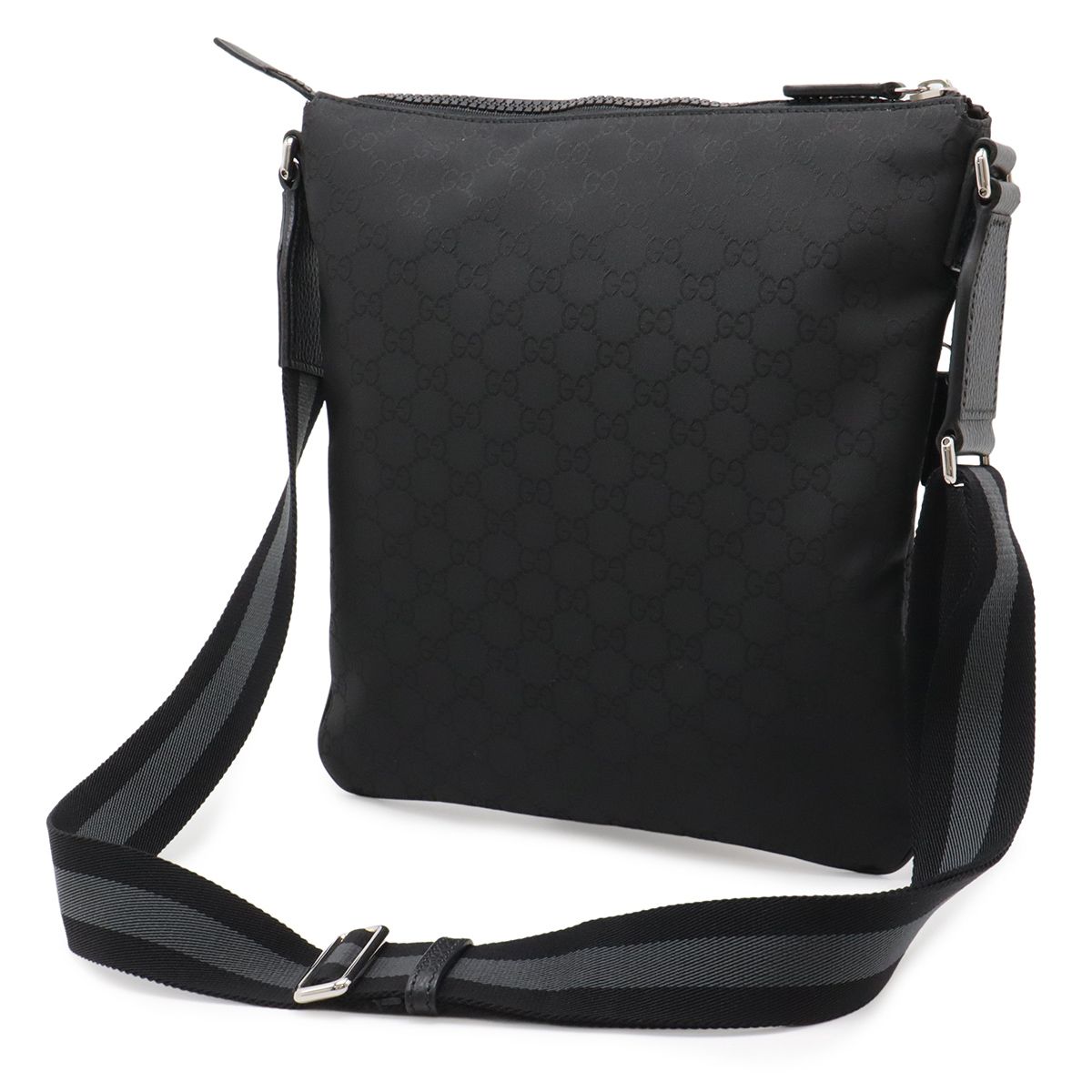 Gucci GG Nylon Shoulder Bag Crossbody Depth Leather Black Gray — view 2