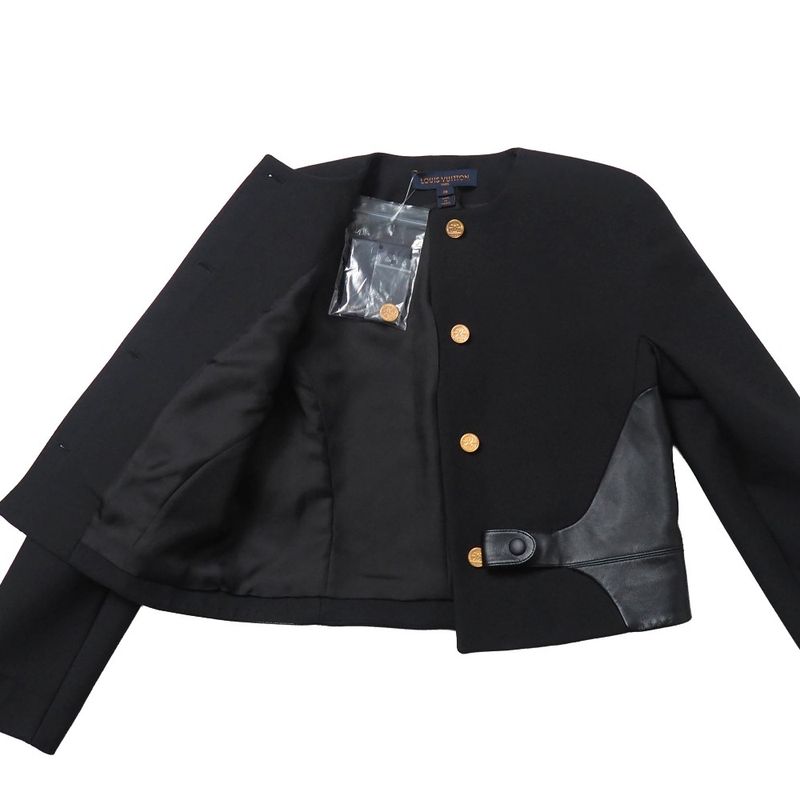 Louis Vuitton Boxy Jacket 38 Lamb Leather Trim Belt Gold Button