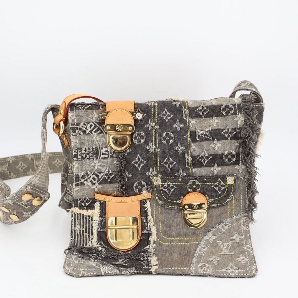 Louis Vuitton Patchwork Postie Messenger Bag Monogram Denim Gray — view 3