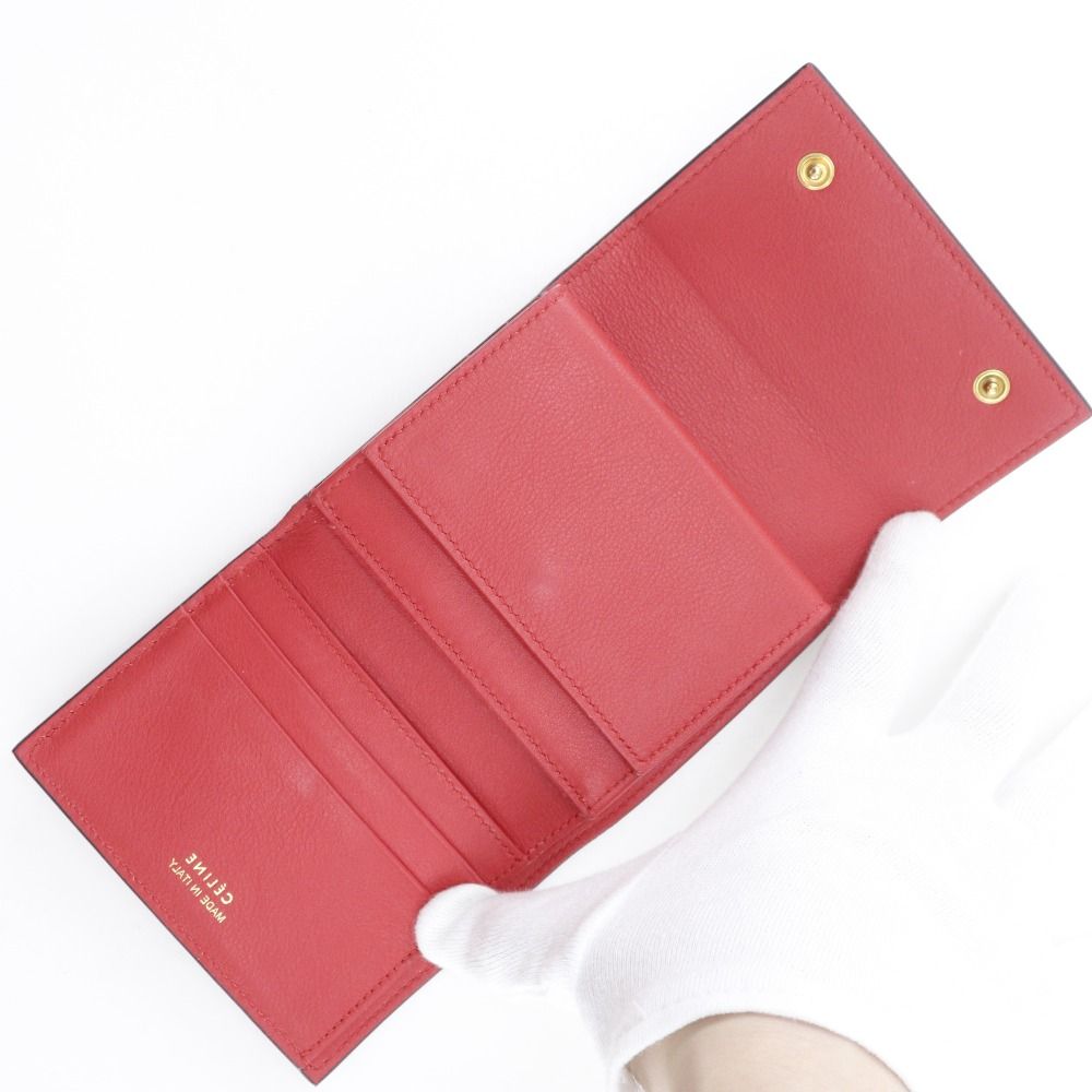 Celine Small Folded Multi Function Leather Red Trifold Wallet — view 4