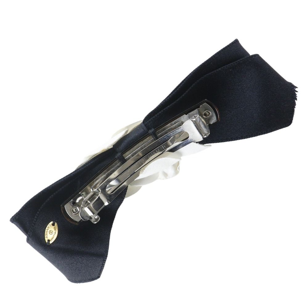 Chanel Camellia Ribbon Satin Black White Barrette — view 2