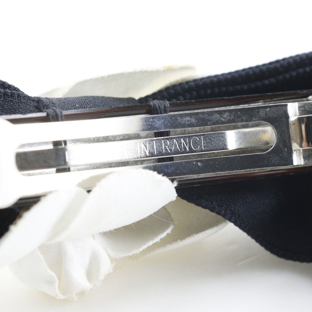 Chanel Camellia Ribbon Satin Black White Barrette — view 9