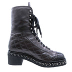 Chanel Boots Combat Lace Up Quilted Leather Chain Decoration Cap Toe 38 — view 2