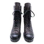 Chanel Boots Combat Lace Up Quilted Leather Chain Decoration Cap Toe 38 — view 3