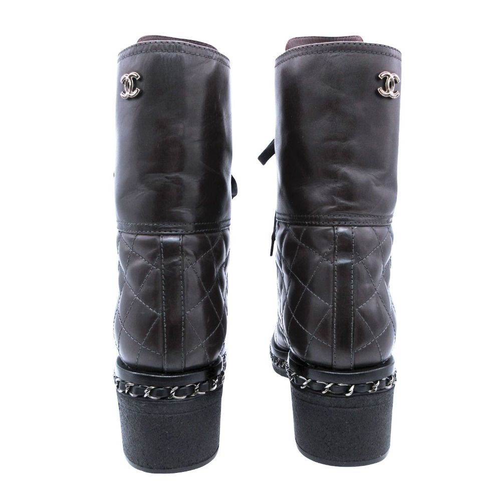 Chanel Boots Combat Lace Up Quilted Leather Chain Decoration Cap Toe 38 — view 4