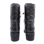Chanel Boots Combat Lace Up Quilted Leather Chain Decoration Cap Toe 38 — view 4