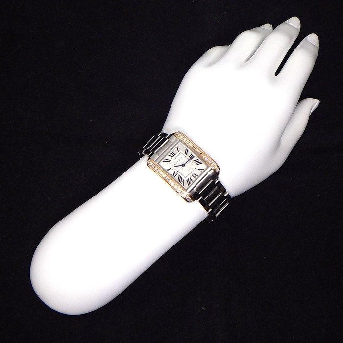 Cartier Watch Tank Aggress MM Rectangular Roman Index Diamond Bezel — view 6