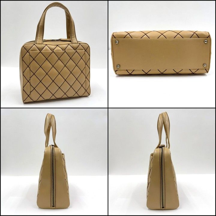 Chanel Shoulder Bag Wild Stitch Beige Brown Leather Gold Stitching — view 2