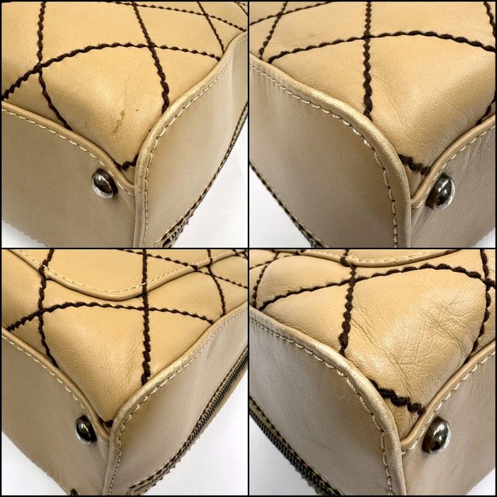 Chanel Shoulder Bag Wild Stitch Beige Brown Leather Gold Stitching — view 3