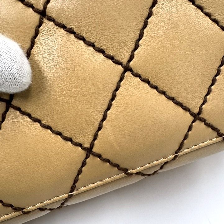 Chanel Shoulder Bag Wild Stitch Beige Brown Leather Gold Stitching — view 5