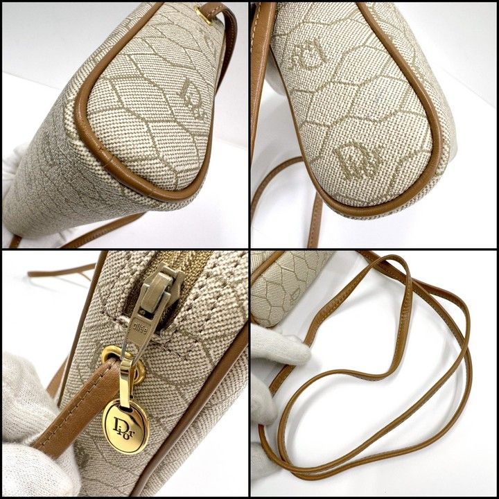 Dior Honeycomb Shoulder Bag Leather Gray Brown Gold — view 6