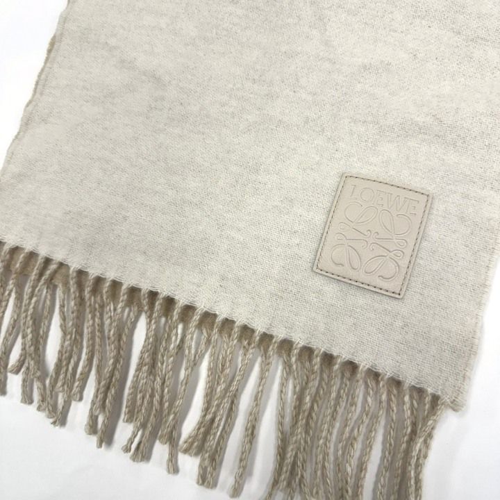 Loewe Cashmere Blend Reversible Scarf Anagram Ivory Sand Wool — view 2