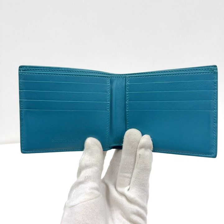 Bottega Veneta Debossed Intrecciato Bifold Billfold Turquoise Blue — view 5