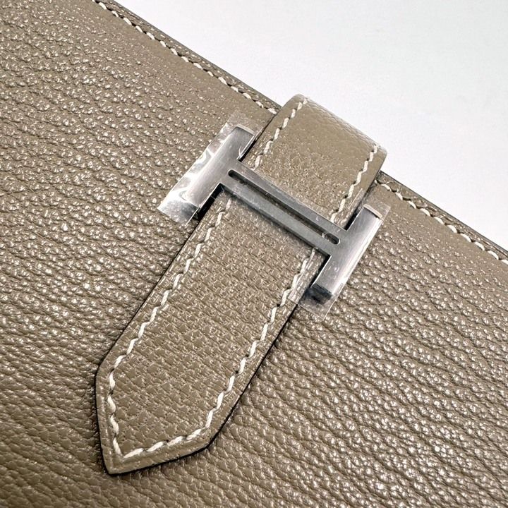 Hermes Bearn Souffle Bifold Wallet Chevre Etoupe Silver — view 3