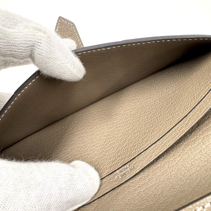 Hermes Bearn Souffle Bifold Wallet Chevre Etoupe Silver — view 8