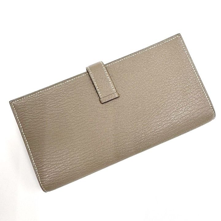 Hermes Bearn Souffle Bifold Wallet Chevre Etoupe Silver — view 2