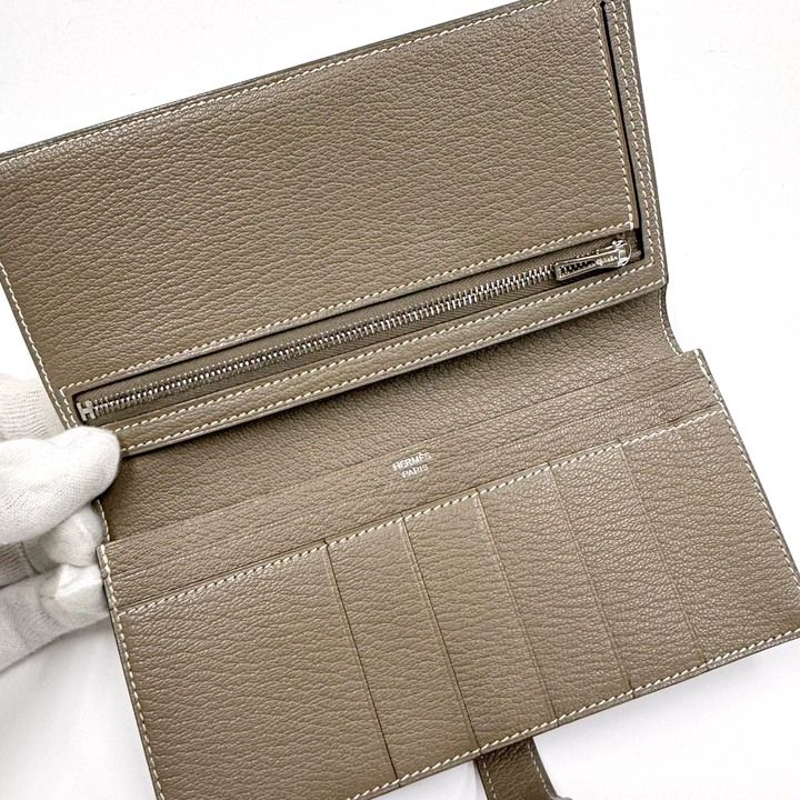Hermes Bearn Souffle Bifold Wallet Chevre Etoupe Silver — view 5