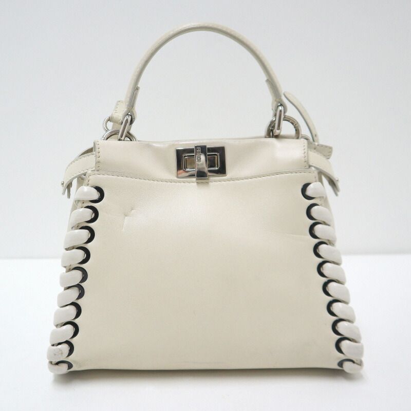 Fendi Peekaboo Mini 2-Way Shoulder Bag White Silver Leather — view 2