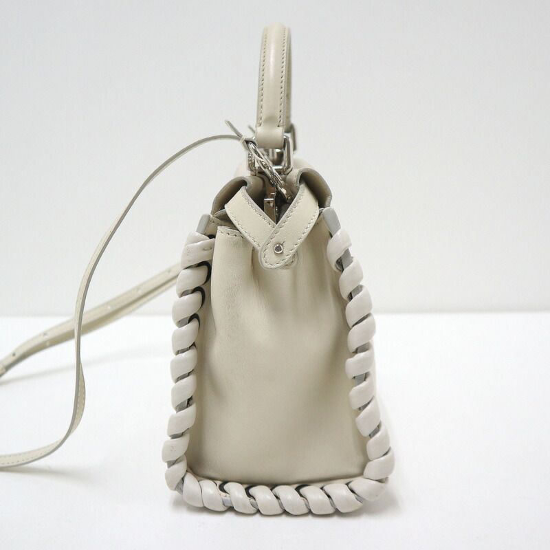 Fendi Peekaboo Mini 2-Way Shoulder Bag White Silver Leather — view 3
