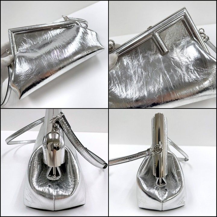 Fendi Fast Small 2-Way Shoulder Bag Silver Leather — view 2