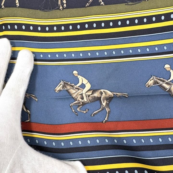 Hermes Carre 90 Scarf Sequences Silk Blue Navy — view 6