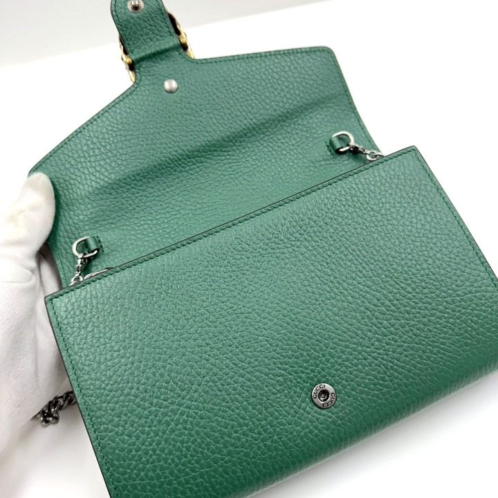 Gucci Dionysus Chain Wallet Leather Green Silver — view 6