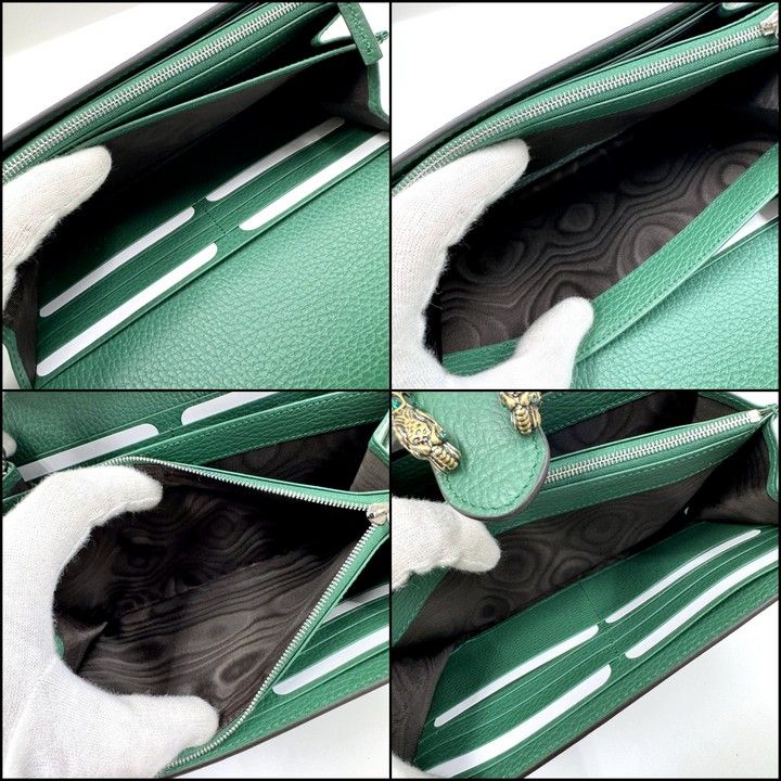 Gucci Dionysus Chain Wallet Leather Green Silver — view 9
