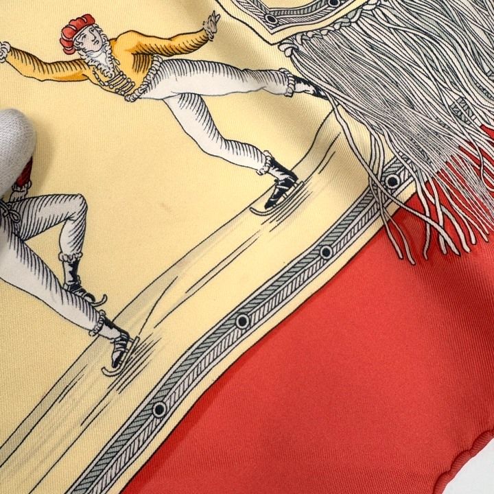 Hermes Carre 90 Joy on Ice Plaisirs du Froid Red Ivory Silk Scarf — view 7