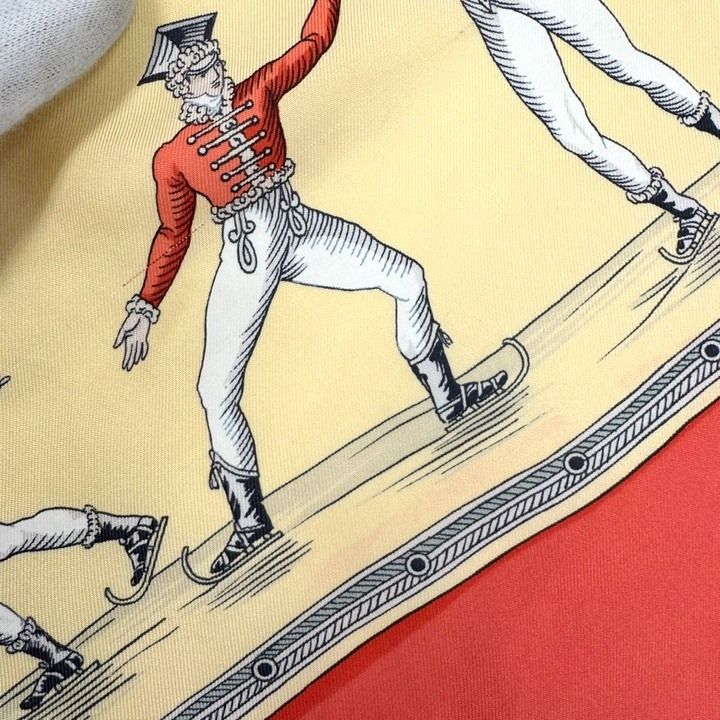 Hermes Carre 90 Joy on Ice Plaisirs du Froid Red Ivory Silk Scarf — view 5
