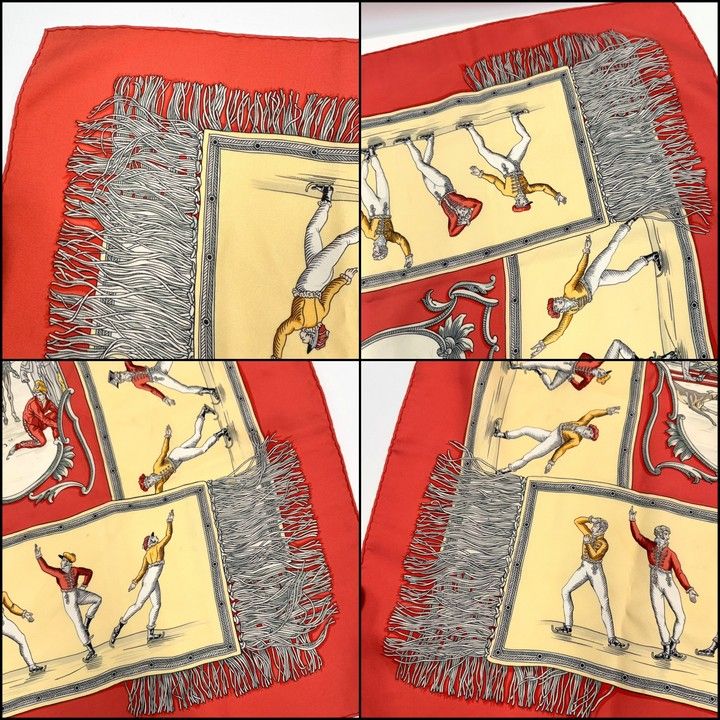 Hermes Carre 90 Joy on Ice Plaisirs du Froid Red Ivory Silk Scarf — view 2