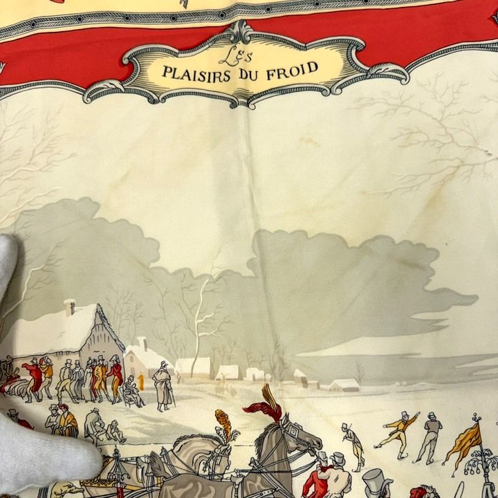 Hermes Carre 90 Joy on Ice Plaisirs du Froid Red Ivory Silk Scarf — view 3