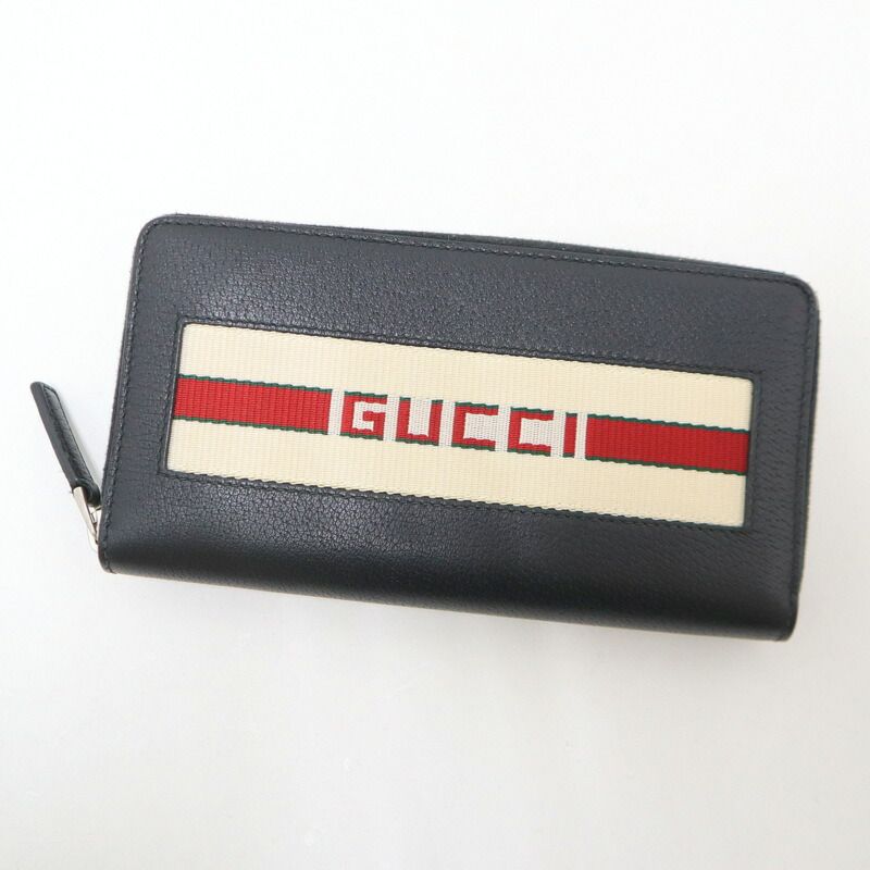 Gucci Zip Around Wallet Black White Leather Canvas — view 2