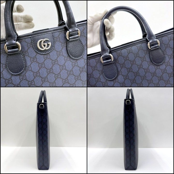 Gucci Ophidia Tote GG Supreme Leather Navy Antique Silver — view 3