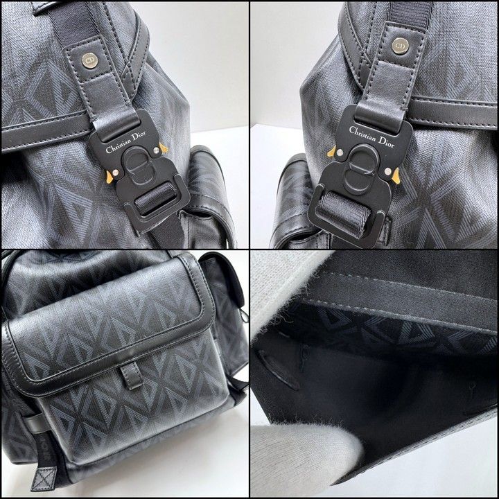 Dior Hit the Road Backpack CD Diamond Canvas Leather Black Metal — view 3