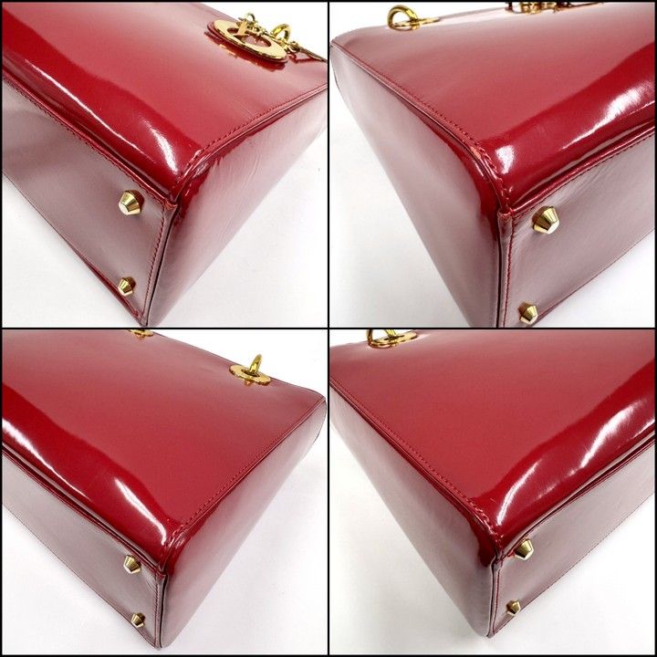Dior Handbag Smooth Enamel Leather Red Gold — view 8
