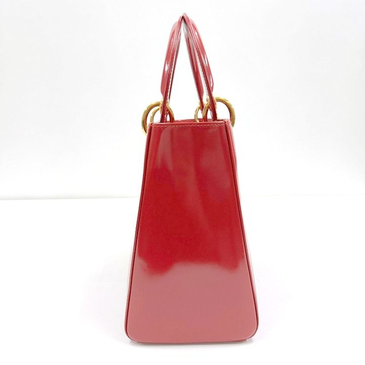 Dior Handbag Smooth Enamel Leather Red Gold — view 4