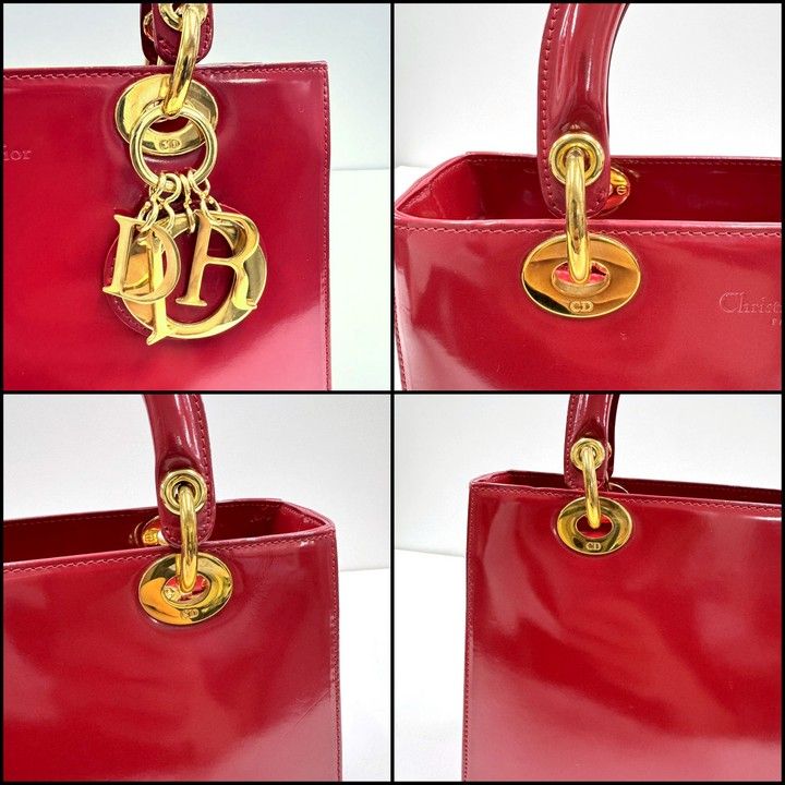 Dior Handbag Smooth Enamel Leather Red Gold — view 6