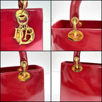 Dior Handbag Smooth Enamel Leather Red Gold — view 6