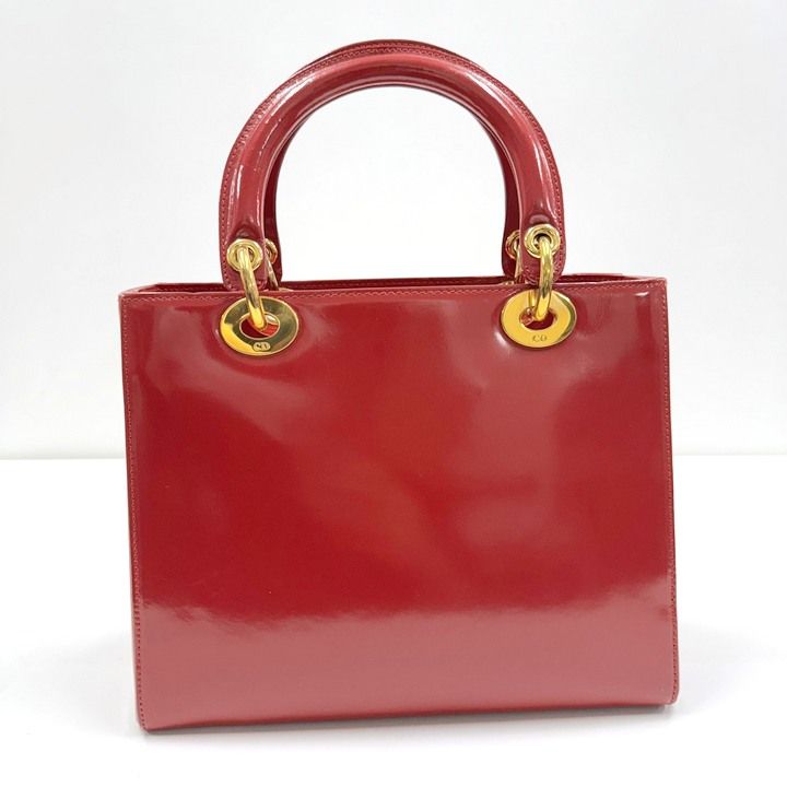 Dior Handbag Smooth Enamel Leather Red Gold — view 2