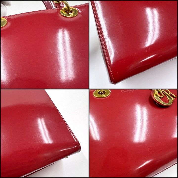 Dior Handbag Smooth Enamel Leather Red Gold — view 7