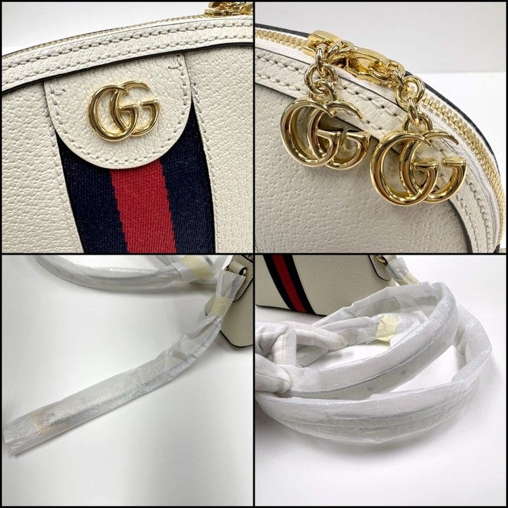 Gucci Ophidia Shoulder Bag Leather White Gold — view 4
